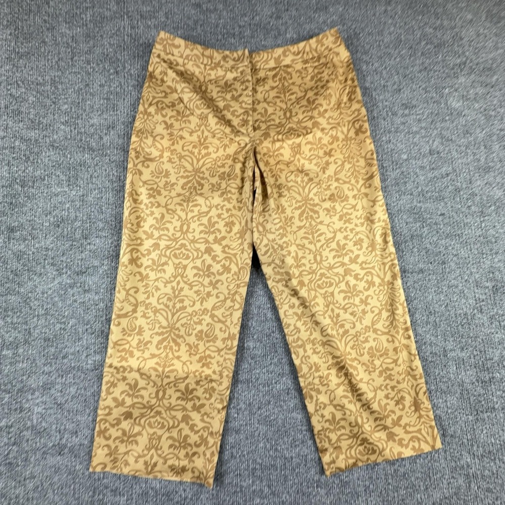 VTG Apostrophe Capri Pants Womens 10P Beige Floral Print Stretch Twill Career